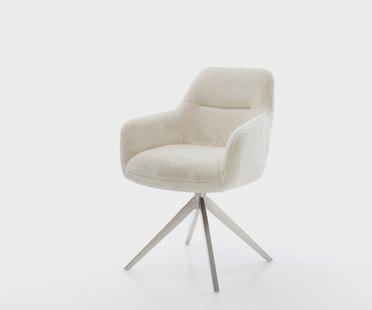 DELIFE Draaistoel Pejo-Flex pluchen crème-wit kruisframe breed roestvrij staal 360° draaibaar rocker-functie pocketveer kern