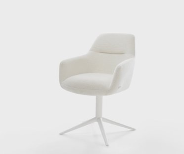 DELIFE Draaistoel Pejo-Flex bouclé zacht beige kruispoot wit 360° draaibaar rocker-functie pocketveer kern