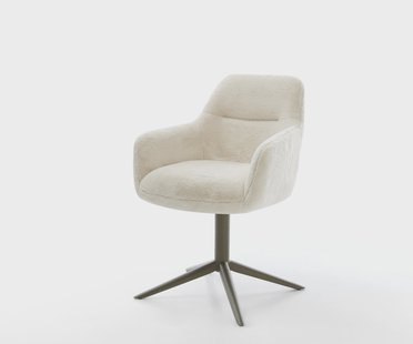 DELIFE Draaistoel Pejo-Flex pluchen crème-wit kruispoot afwerking met titanium 360° draaibaar rocker-functie pocketveer kern