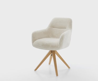 DELIFE Draaistoel Pejo-Flex pluchen crème-wit houten frame hoekig natuur 180° draaibaar pocketveer kern
