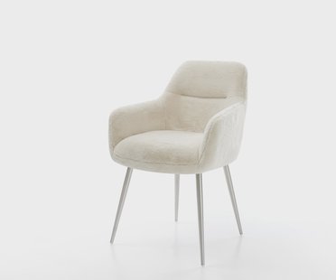 DELIFE Eetkamerstoel Pejo-Flex pluchen crème-wit 4-poot conisch roestvrij staal pocketveer kern