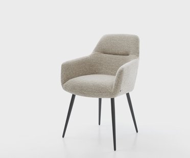 DELIFE Eetkamerstoel Pejo-Flex geweven stof beige 4-poot conisch zwart pocketveer kern