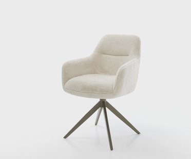 DELIFE Draaistoel Pejo-Flex pluchen crème-wit kruisframe breed afwerking met titanium 360° draaibaar rocker-functie pocketveer kern