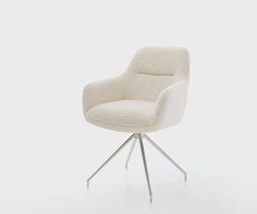 DELIFE Eetkamerstoel Pejo-Flex teddy beige kruisframe conisch roestvrij staal pocketveer kern