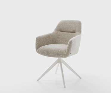 DELIFE Draaistoel Pejo-Flex geweven stof beige kruisframe breed wit 360° draaibaar rocker-functie pocketveer kern