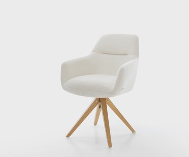 DELIFE Draaistoel Pejo-Flex bouclé zacht beige houten frame hoekig natuur 180° draaibaar pocketveer kern