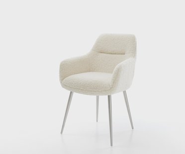 DELIFE Eetkamerstoel Pejo-Flex teddy beige 4-poot conisch roestvrij staal pocketveer kern