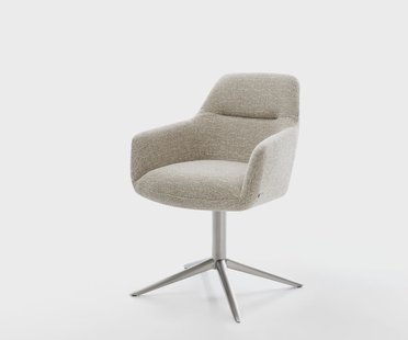 DELIFE Draaistoel Pejo-Flex geweven stof beige kruispoot roestvrij staal 360° draaibaar rocker-functie pocketveer kern