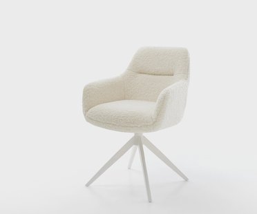 DELIFE Draaistoel Pejo-Flex teddy beige kruisframe breed wit 360° draaibaar rocker-functie pocketveer kern