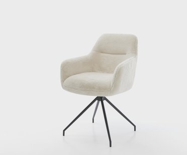 DELIFE Eetkamerstoel Pejo-Flex pluchen crème-wit kruisframe conisch zwart pocketveer kern