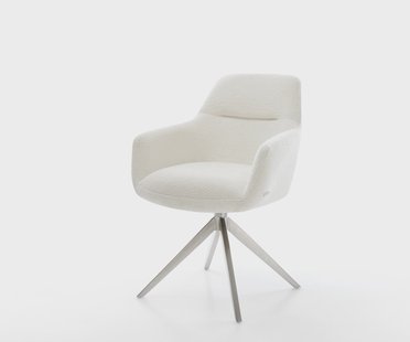 DELIFE Draaistoel Pejo-Flex bouclé zacht beige kruisframe breed roestvrij staal 360° draaibaar rocker-functie pocketveer kern