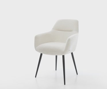 DELIFE Eetkamerstoel Pejo-Flex bouclé zacht beige 4-poot conisch zwart pocketveer kern