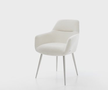 DELIFE Eetkamerstoel Pejo-Flex bouclé zacht beige 4-poot conisch roestvrij staal pocketveer kern