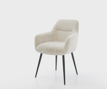 DELIFE Eetkamerstoel Pejo-Flex pluchen crème-wit 4-poot conisch zwart pocketveer kern