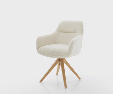 DELIFE Draaistoel Pejo-Flex teddy beige houten frame hoekig natuur 180° draaibaar pocketveer kern