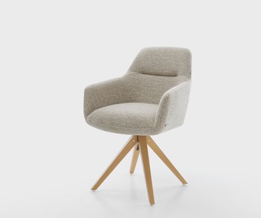 DELIFE Draaistoel Pejo-Flex geweven stof beige houten frame hoekig natuur 180° draaibaar pocketveer kern