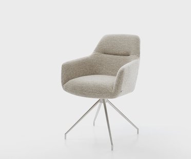 DELIFE Eetkamerstoel Pejo-Flex geweven stof beige kruisframe conisch roestvrij staal pocketveer kern