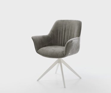 DELIFE Draaistoel Keila-Flex met armleuning bouclé zacht mud kruisframe breed wit 360° draaibaar rocker-functie