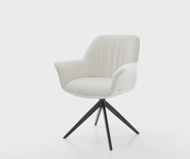 DELIFE Draaistoel Keila-Flex met armleuning bouclé zacht beige kruisframe breed zwart 360° draaibaar rocker-functie