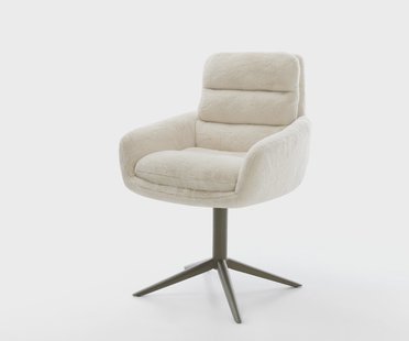 DELIFE Draaistoel Abelia-Flex met armleuning pluchen crème-wit kruispoot afwerking met titanium 360° draaibaar rocker-functie