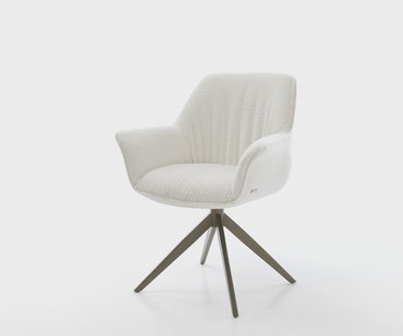 DELIFE Draaistoel Keila-Flex met armleuning bouclé zacht beige kruisframe breed afwerking met titanium 360° draaibaar rocker-functie