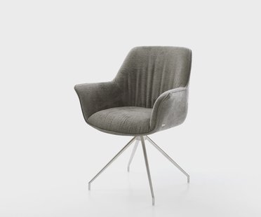 DELIFE Eetkamerstoel Keila-Flex met armleuning bouclé zacht mud kruisframe conisch roestvrij staal