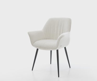 DELIFE Eetkamerstoel Keila-Flex met armleuning bouclé zacht beige 4-poot conisch zwart