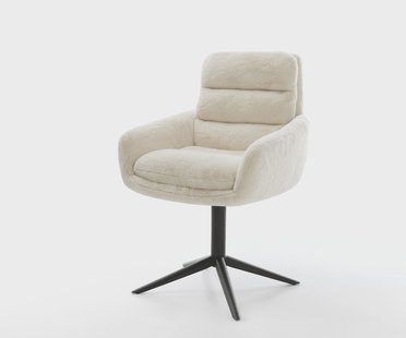 DELIFE Draaistoel Abelia-Flex met armleuning pluchen crème-wit kruispoot zwart 360° draaibaar rocker-functie