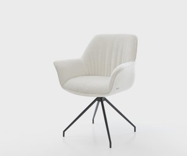 DELIFE Eetkamerstoel Keila-Flex met armleuning bouclé zacht beige kruisframe conisch zwart