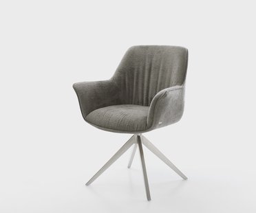 DELIFE Draaistoel Keila-Flex met armleuning bouclé zacht mud kruisframe breed roestvrij staal 360° draaibaar rocker-functie