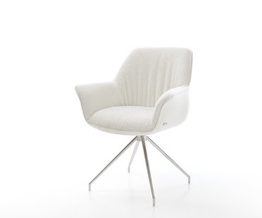 DELIFE Eetkamerstoel Keila-Flex met armleuning bouclé zacht beige kruisframe conisch roestvrij staal
