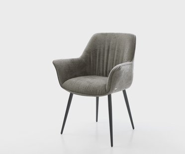 DELIFE Eetkamerstoel Keila-Flex met armleuning bouclé zacht mud 4-poot conisch zwart