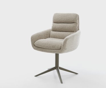DELIFE Draaistoel Abelia-Flex met armleuning geweven stof beige kruispoot afwerking met titanium 360° draaibaar rocker-functie