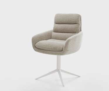 DELIFE Draaistoel Abelia-Flex met armleuning geweven stof beige kruispoot wit 360° draaibaar rocker-functie