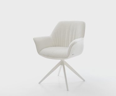 DELIFE Draaistoel Keila-Flex met armleuning bouclé zacht beige kruisframe breed wit 360° draaibaar rocker-functie