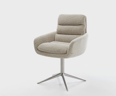 DELIFE Draaistoel Abelia-Flex met armleuning geweven stof beige kruispoot roestvrij staal 360° draaibaar rocker-functie