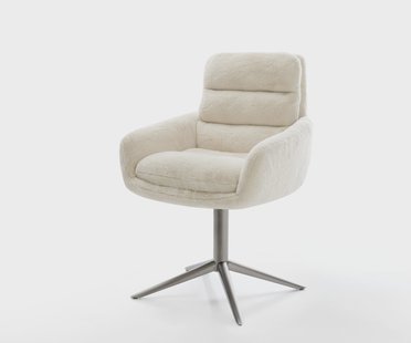 DELIFE Draaistoel Abelia-Flex met armleuning pluchen crème-wit kruispoot grafiet 360° draaibaar rocker-functie