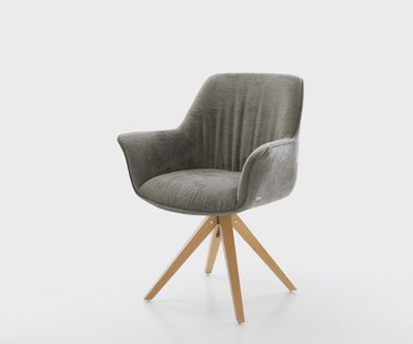 DELIFE Draaistoel Keila-Flex met armleuning bouclé zacht mud houten frame hoekig natuur 180° draaibaar