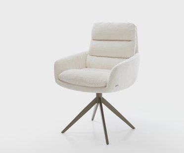 DELIFE Draaistoel Abelia-Flex met armleuning bouclé zacht beige kruisframe breed afwerking met titanium 360° draaibaar rocker-functie