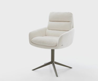 DELIFE Draaistoel Abelia-Flex met armleuning bouclé zacht beige kruispoot afwerking met titanium 360° draaibaar rocker-functie
