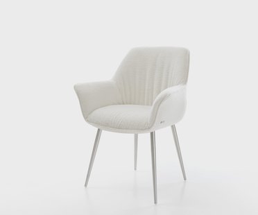 DELIFE Eetkamerstoel Keila-Flex met armleuning bouclé zacht beige 4-poot conisch roestvrij staal