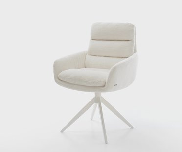 DELIFE Draaistoel Abelia-Flex met armleuning bouclé zacht beige kruisframe breed wit 360° draaibaar rocker-functie