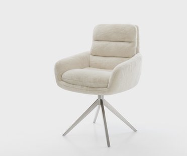 DELIFE Draaistoel Abelia-Flex met armleuning pluchen crème-wit kruisframe breed roestvrij staal 360° draaibaar rocker-functie