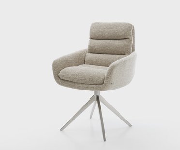 DELIFE Draaistoel Abelia-Flex met armleuning geweven stof beige kruisframe breed roestvrij staal 360° draaibaar rocker-functie