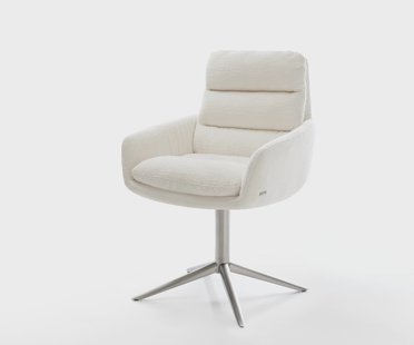 DELIFE Draaistoel Abelia-Flex met armleuning bouclé zacht beige kruispoot roestvrij staal 360° draaibaar rocker-functie