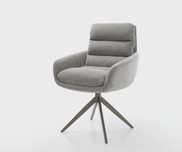 DELIFE Draaistoel Abelia-Flex met armleuning zachte stof met structuur grijs kruisframe breed afwerking met titanium 360° draaibaar rocker-functie