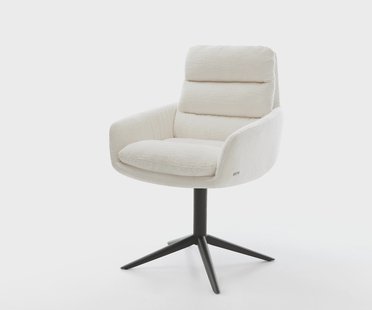 DELIFE Draaistoel Abelia-Flex met armleuning bouclé zacht beige kruispoot zwart 360° draaibaar rocker-functie