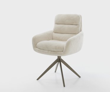 DELIFE Draaistoel Abelia-Flex met armleuning pluchen crème-wit kruisframe breed afwerking met titanium 360° draaibaar rocker-functie