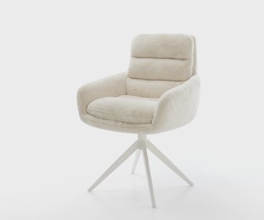 DELIFE Draaistoel Abelia-Flex met armleuning pluchen crème-wit kruisframe breed wit 360° draaibaar rocker-functie