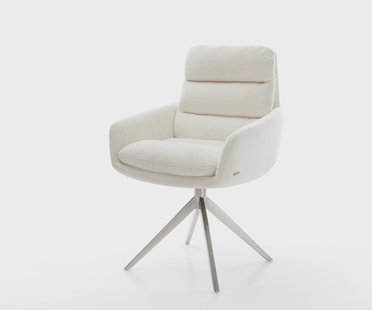 DELIFE Draaistoel Abelia-Flex met armleuning bouclé zacht beige kruisframe breed roestvrij staal 360° draaibaar rocker-functie